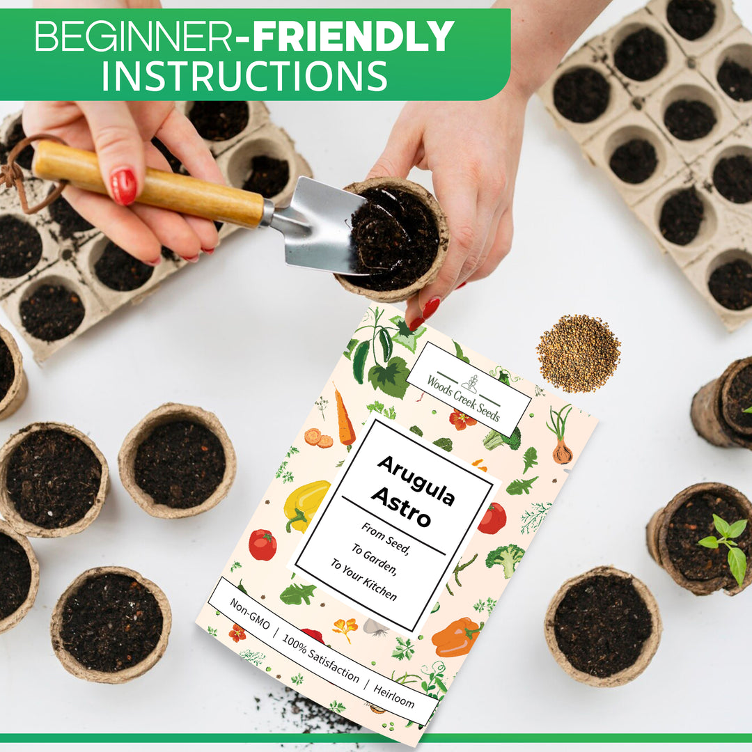 Woods Creek Seeds Arugula Astro – crisp, flavorful arugula perfect for beginner gardeners
