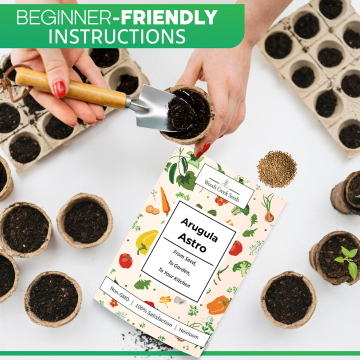 Woods Creek Seeds Arugula Astro – crisp, flavorful arugula perfect for beginner gardeners